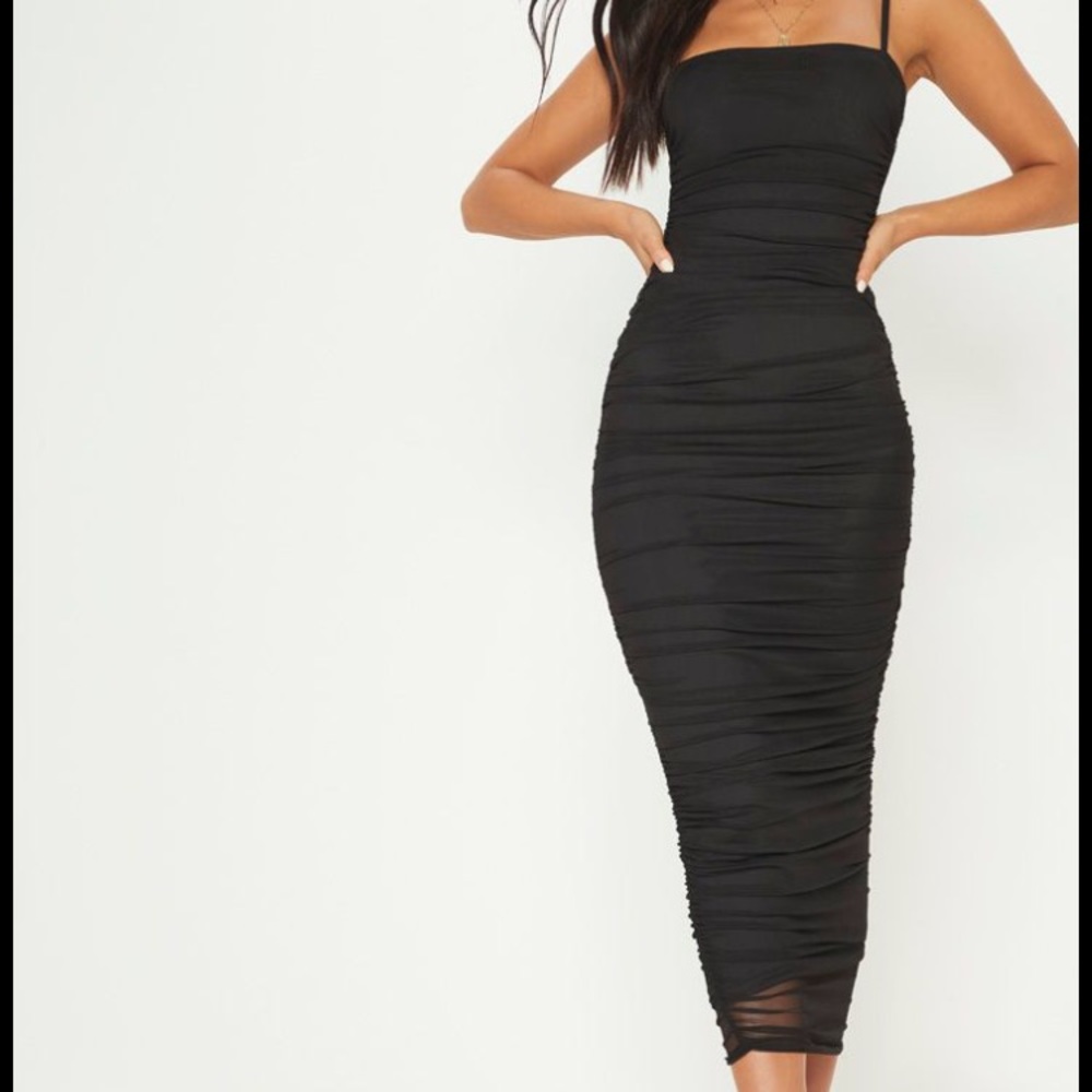 Black strappy mesh midaxi dress